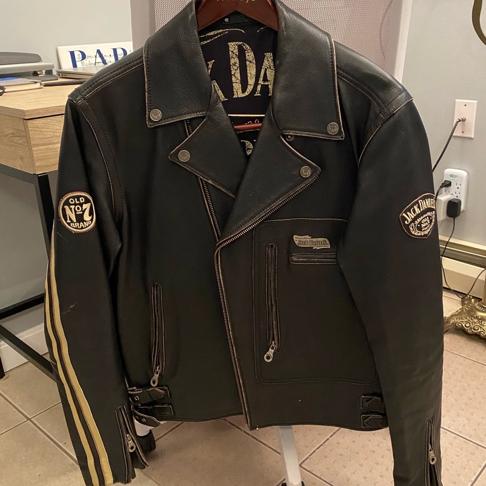 Jack Daniels  retro , distressed biker Jacket  like new.